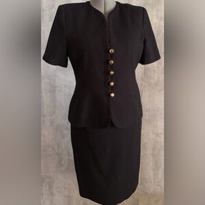 VTG Noviello Bloom Suits Cotton Blend 2pc Black Jacket Skirt Evening Suit Sz 12